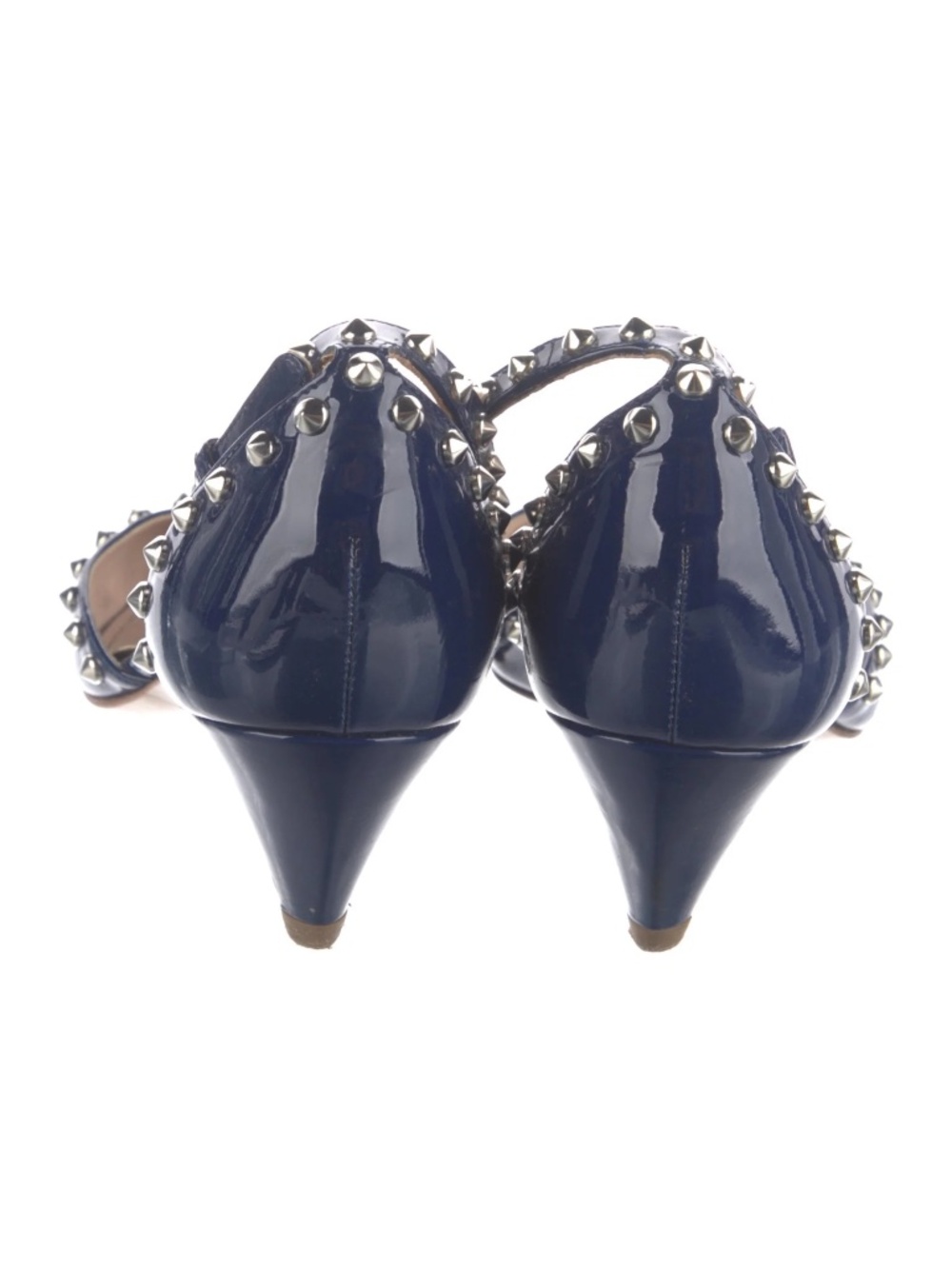 Vintage Miu Miu Blue Patent Leather Kitten Heel Studded Shoe Pump Sandal 38.5 - Picture 5 of 12